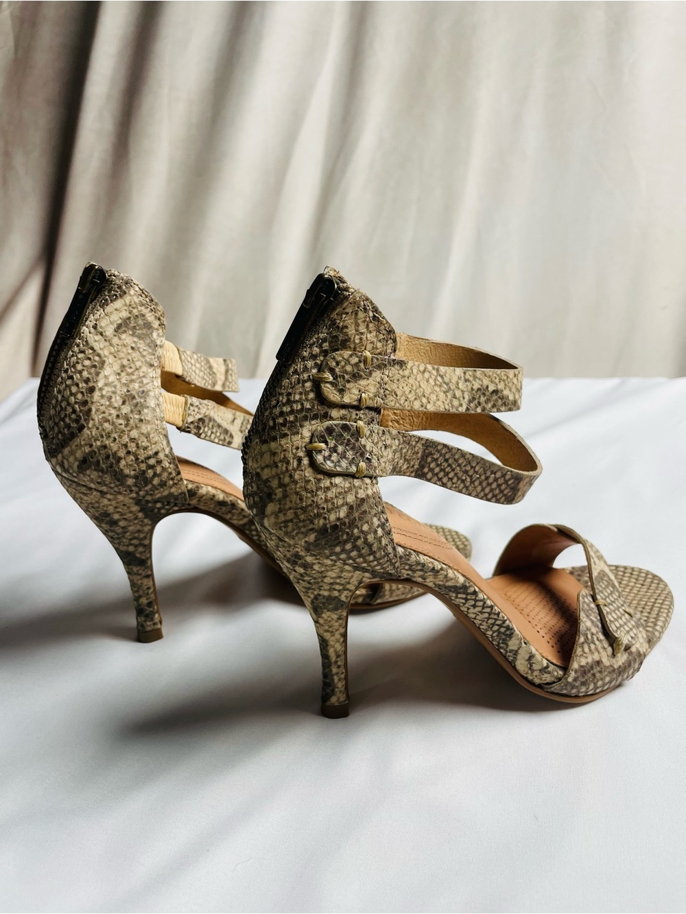Corso Como Snake-Print Strappy High Heel Sandals - Beige